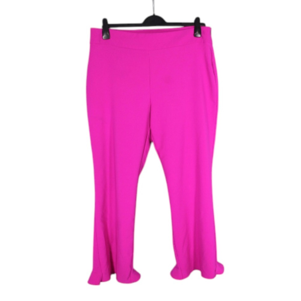 INC INTERNATIONAL CONCEPTS Stretch PONTE KNIT Fuchsia RUFFLE SLIT FLARE Pants 16